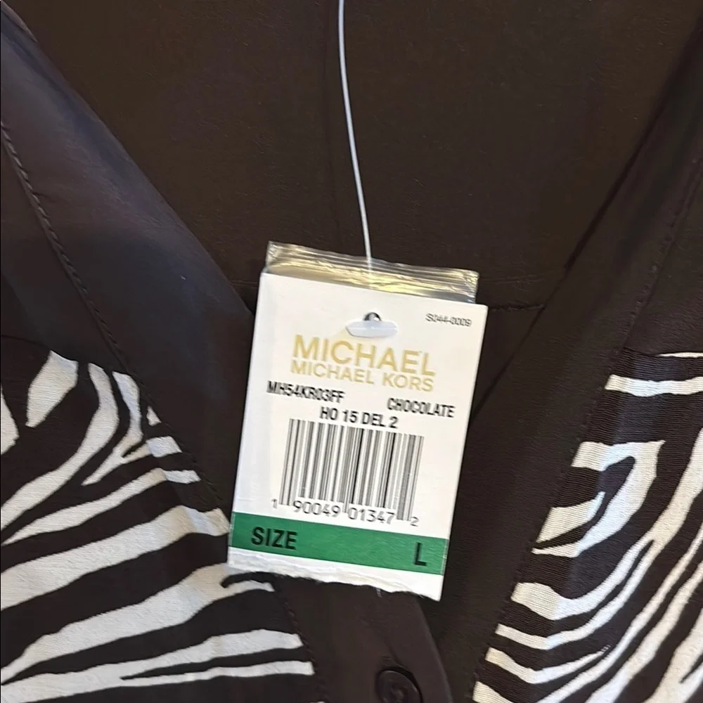 NWT Women’s Large Blouse Michael Kors Brown and White Long Sleeve Zebra Print